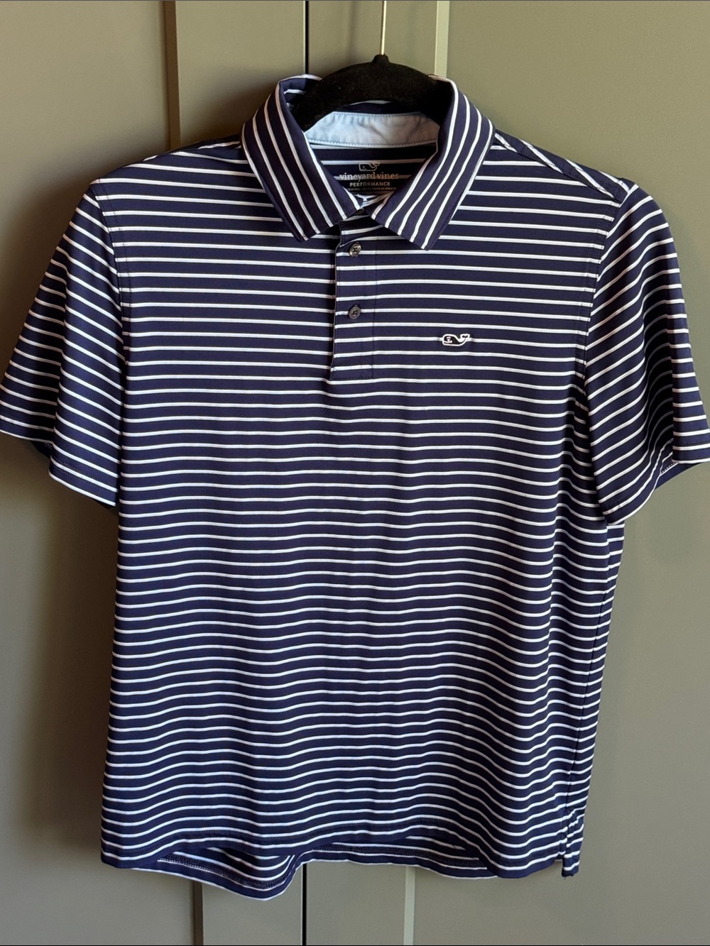 Vineyard Vines Navy and White Striped Performance Polo